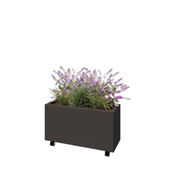 Ζαρντινιέρα από χάλυβα - Ορθογώνιο - 80 x 30 x 40 cm - Άλλο χρώμα RAL - Με πλάκα βάσης - Με τροχούς