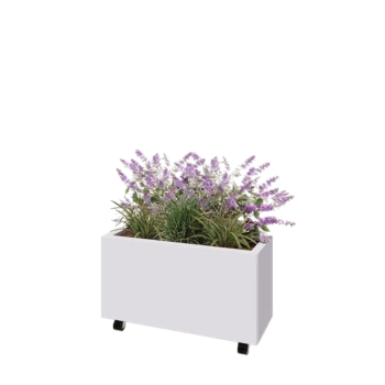Ζαρντινιέρα από χάλυβα - Ορθογώνιο - 80 x 30 x 40 cm - RAL9010 ματ (λευκό) - Με πλάκα βάσης - Με τροχούς