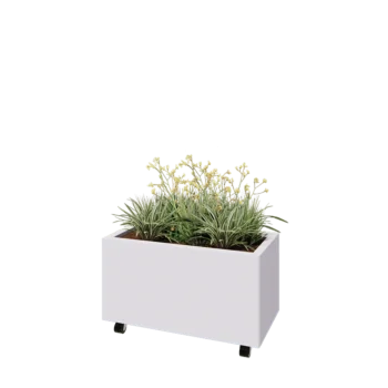 Ζαρντινιέρα από χάλυβα - Ορθογώνιο - 80 x 40 x 40 cm - RAL9010 ματ (λευκό) - Με πλάκα βάσης - Με τροχούς