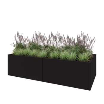 Ζαρντινιέρα XXL από χάλυβα - Ορθογώνιο - 240 x 100 x 60 cm - RAL9005 ματ (μαύρο) - Με πλάκα βάσης