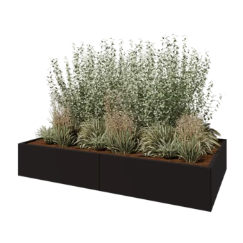 Ζαρντινιέρα XXL από χάλυβα - Ορθογώνιο - 240 x 120 x 40 cm - RAL9005 ματ (μαύρο) - Με πλάκα βάσης